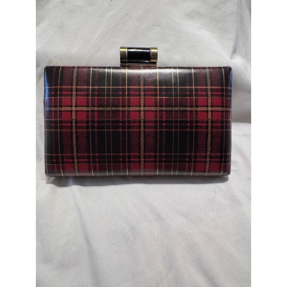 Patricia Nash Alora Gold Foil‎ Tartan Plaid Leather Clutch Bag Red Black P210219